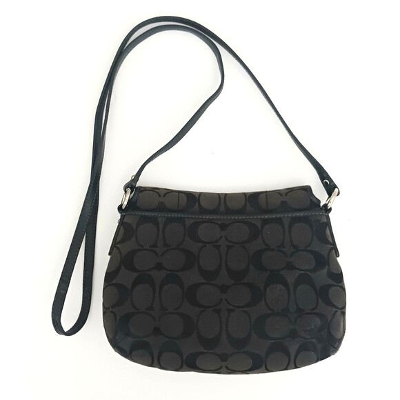 Coach Buckle Flap Front Blk Logo Jacquard Crossbody Patent Strap/Trim 9X6.5 - Picture 8 of 11